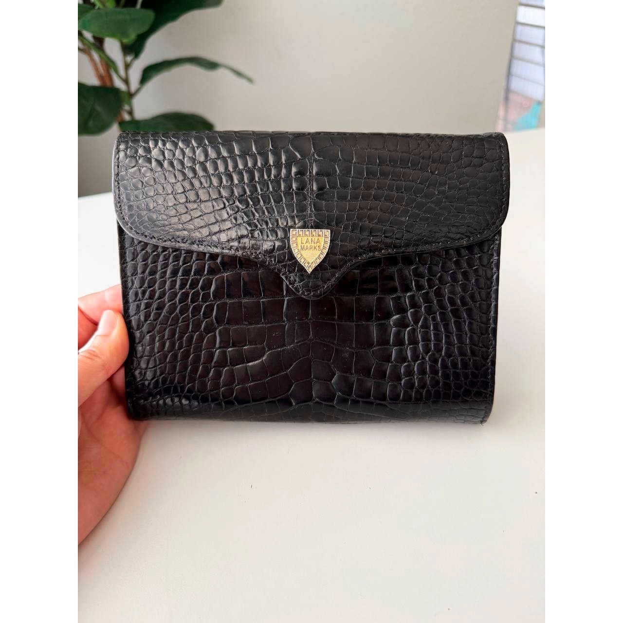 Lana Marks Genuine Crocodile Belly Leather Clutch Black Made In Italy Vintage